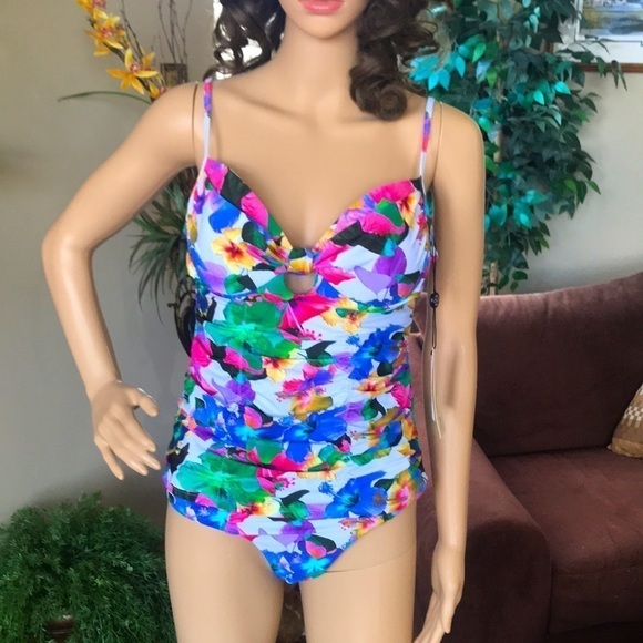 Brand New Nanette Lepore Floral Bright Multi-Color Tankini Two-Piece Swimsuit - Picture 1 of 16
